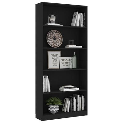 vidaXL 5-Tier Book Cabinet Black 31.5"x9.4"x68.9" Chipboard