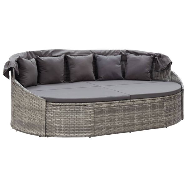 vidaXL Patio Sun Lounger Grey PE rattan Large UV-resistant materials