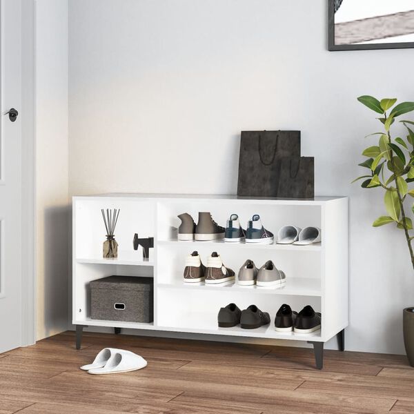 vidaXL Shoe Cabinet High gloss white Engineered wood Medium Shoe Cabinet