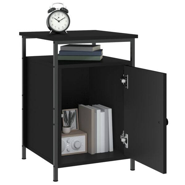 vidaXL Bedside Cabinet Black Engineered wood, Iron Adjustable Feet
