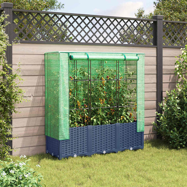 vidaXL Raised Bed Blue Grey, Green Polypropylene, Polyethylene, Iron
