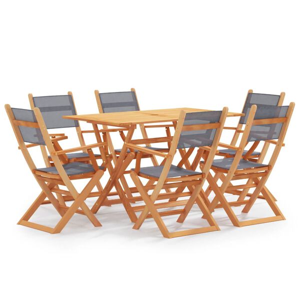 vidaXL 7 Piece Patio Dining Set Gray Solid Eucalyptus Wood