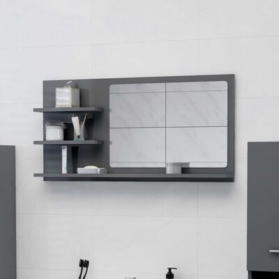 vidaXL Bathroom Mirror High Gloss Gray 35.4"x4.1"x17.7" Engineered Wood