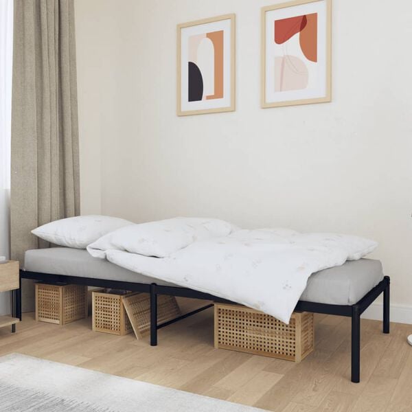 vidaXL Bed Frame Black Powder-Coated Steel Small Single Metal Bed Frame