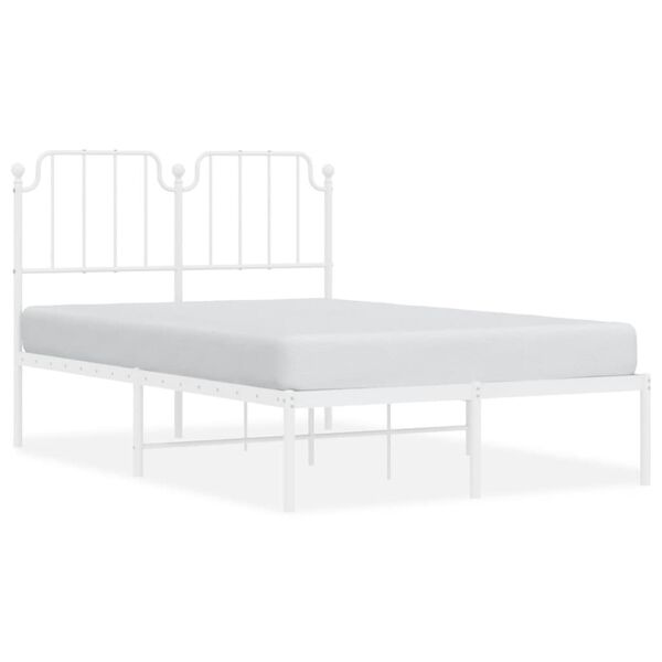 vidaXL Bed Frame White Powder-Coated Steel Double Bed Frame