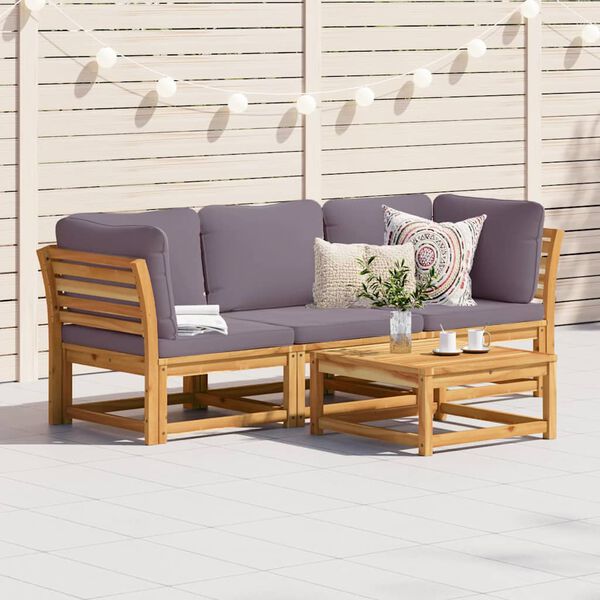 vidaXL Garden Lounge Set Dark Grey, Acacia Wood Solid Acacia Wood, Polyester