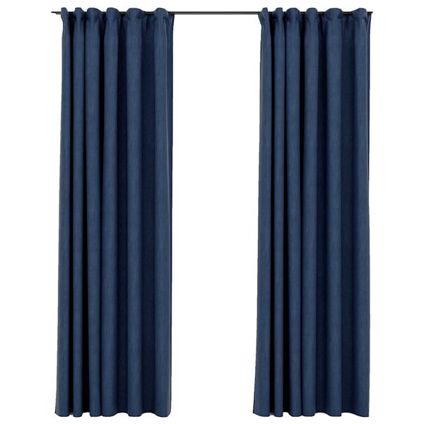 vidaXL Linen-Look Blackout Curtains with Hooks 2 pcs Blue 55.1x88.6"