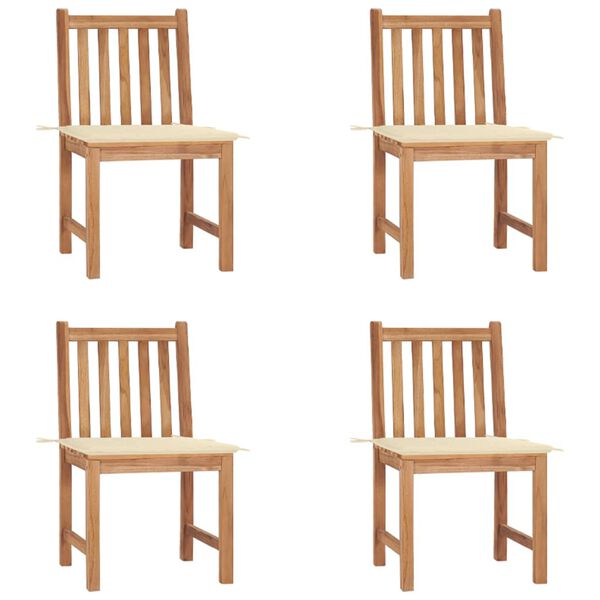 vidaXL Patio Chairs 4 pcs with Cushions Solid Teak Wood