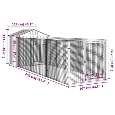 vidaXL Dog House with Roof Anthracite 46.1"x159.4"x48.4" Galvanized Steel