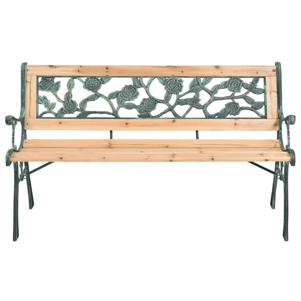 vidaXL Garden Bench Natural wood with green Wood, Wrought Iron, PVC 48 in
