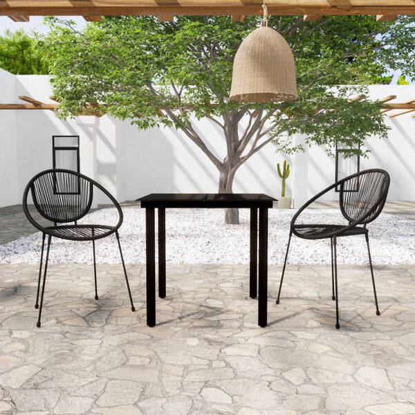 vidaXL Dining Set Black Powder-coated steel, glass, PVC rattan Medium