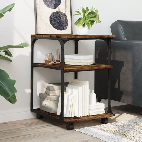 vidaXL Printer Stand 3-Tier Smoked Oak 16.9"x18.9"x25.2" Engineered Wood