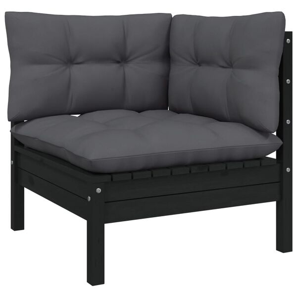 vidaXL Garden Lounge Set Black, Anthracite Solid pine wood, 100% polyester