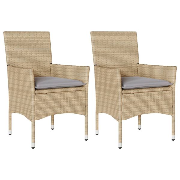 vidaXL Patio Chairs with Cushions 2 pcs Beige Poly Rattan