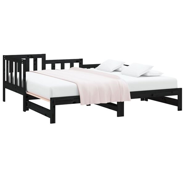 vidaXL Day Bed Black Solid pine wood Double