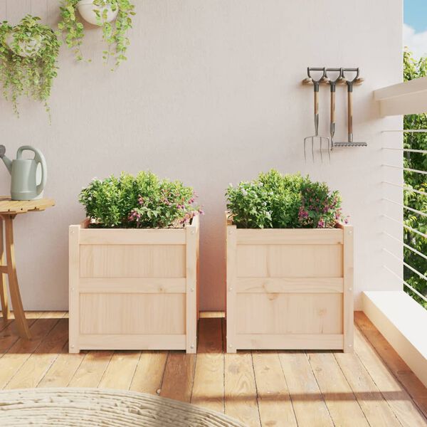 vidaXL Garden Planter Set of 2 Natural Pine Solid pine wood (untreated)