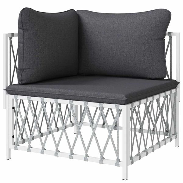 vidaXL Garden Corner Sofa White Woven fabric, powder-coated steel, textilene