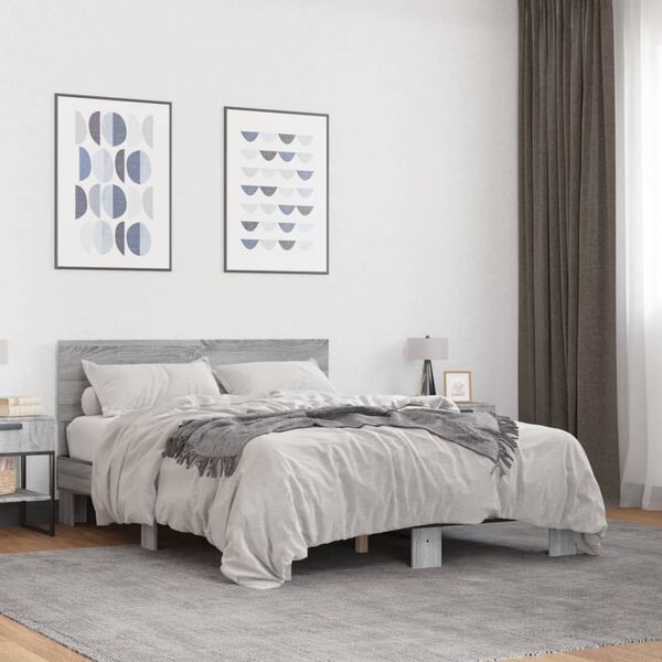 vidaXL Bed Frame Grey Sonoma Engineered wood, metal Double Bed Frame