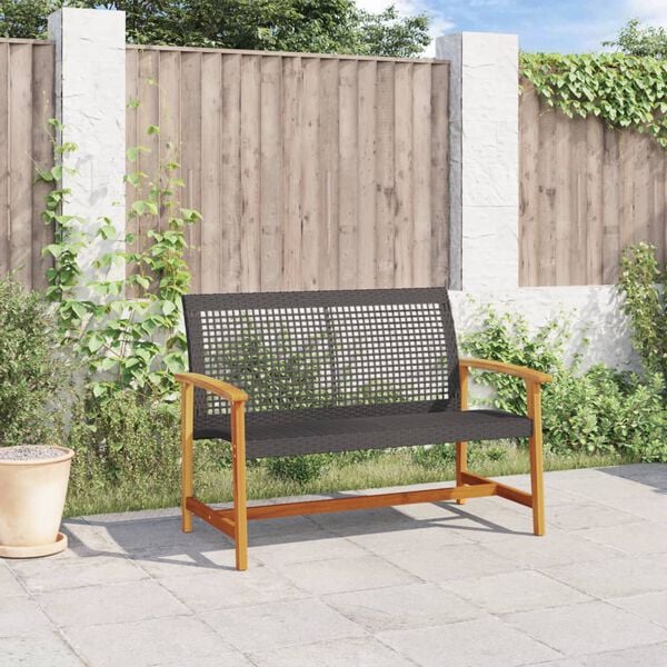 vidaXL Garden Bench Black and Brown Poly Rattan, Solid Acacia Wood, Metal