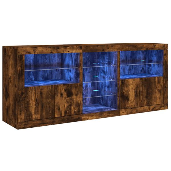 vidaXL Sideboard with LED Lights Smoked Oak 63.8"x14.6"x26.4"