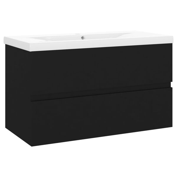 vidaXL Sink Cabinet With Basin Black and White Engineered Wood, Ceramic