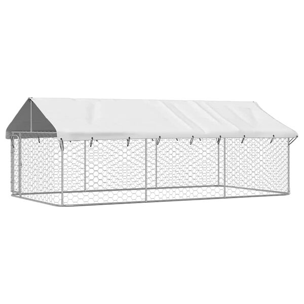 vidaXL Dog Kennel Silver Galvanized steel Large Dog Kennel Rectangular