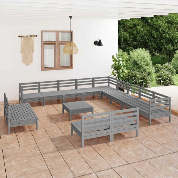 vidaXL 14 Piece Patio Lounge Set Solid Pinewood Gray