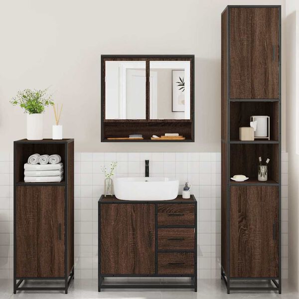 vidaXL Bathroom Furniture Set Brown Oak Engineered Wood Medium
