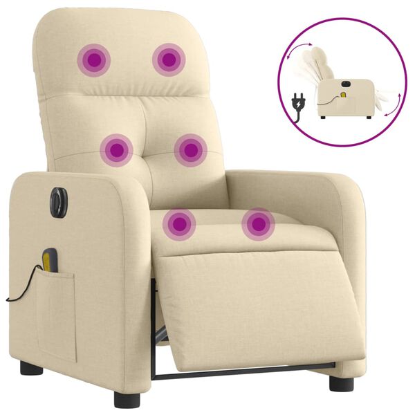 vidaXL Electric Massage Recliner Chair Cream