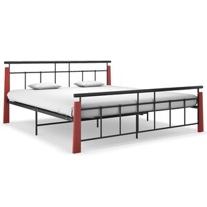 vidaXL Bed Frame Black, Dark Oak Powder-coated metal, solid oak wood
