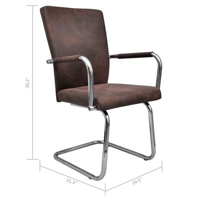 vidaXL Cantilever Dining Chairs 2 pcs Brown Faux Suede Leather