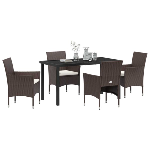 vidaXL Garden Dining Set with Cushion 5 pcs Brown Poly Rattan