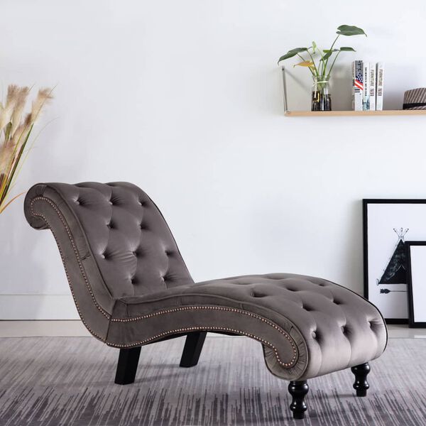 vidaXL Chaise Lounge Gray Polyester Velvet Medium to Large Ergonomic