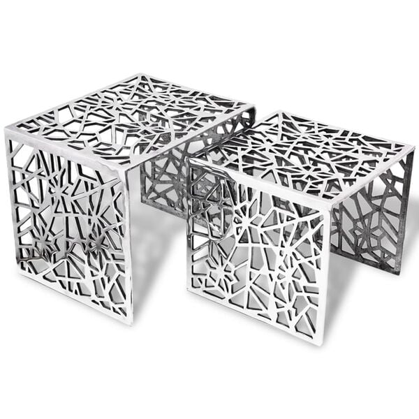 vidaXL Side Table Set of 2 Silver Aluminum Small Lightweight