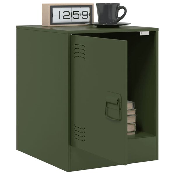 vidaXL Bedside Cabinet Set of 2 Olive Green Cold-rolled Steel Medium