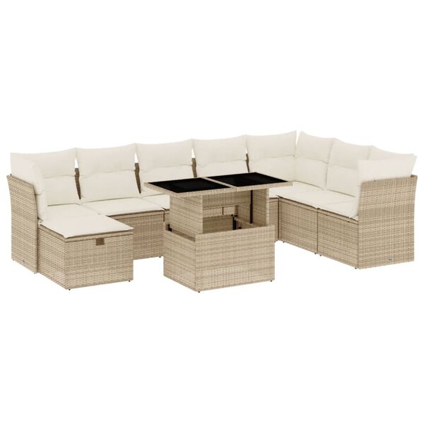 vidaXL Garden Sofa Set Beige and cream white PE rattan Large