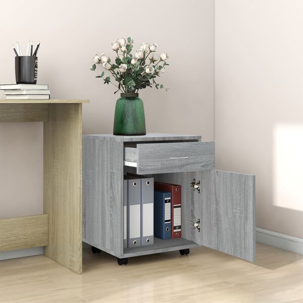 vidaXL Rolling Cabinet Grey sonoma Engineered wood Medium
