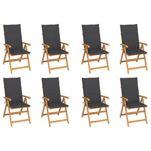 vidaXL Garden Chair Set of 8 Anthracite Teak Wood Standard Foldable