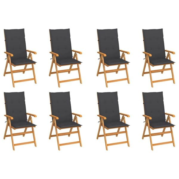 vidaXL Garden Chair Set of 8 Anthracite Teak Wood Standard Foldable