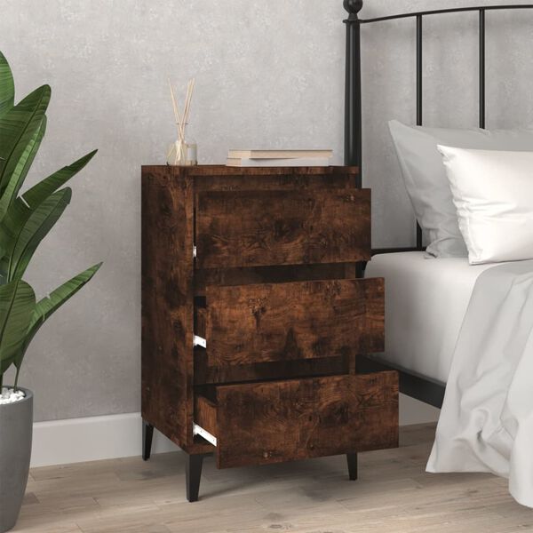 vidaXL Bedside Cabinet Smoked oak Engineered wood, metal 15.7x13.8x27.6 in
