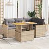 vidaXL 5 Piece Patio Sofa Set with Cushions Beige Poly Rattan Acacia