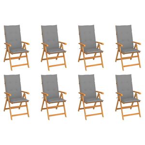 vidaXL Garden Chair Set of 8 Grey cushions, Natural wood