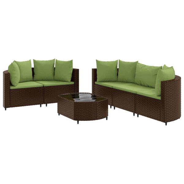 vidaXL Patio Sofa Set Set of 6 Brown PE rattan Medium Adjustable Feet