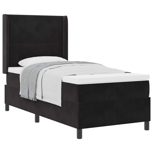 vidaXL Box Spring Bed with Headboard Black 35.43 x 74.80 in Velvet