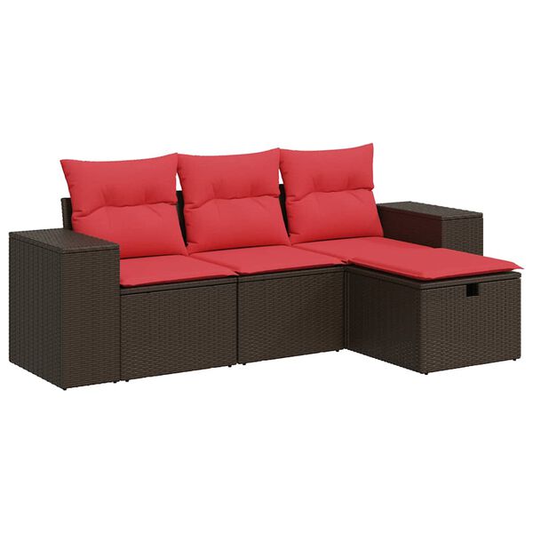 vidaXL 4 Piece Patio Sofa Set with Cushions Brown Poly Rattan