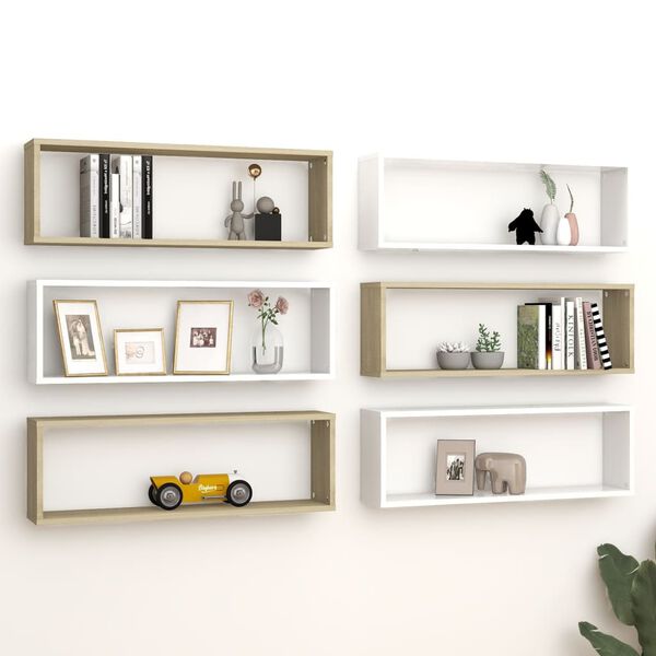 vidaXL Wall Shelf Set of 6 White Engineered Wood 31.5x5.9x10.4 in