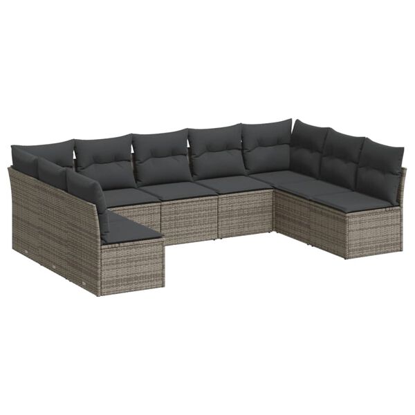 vidaXL Garden Sofa Set Grey PE rattan 9 Piece Set UV-resistant materials