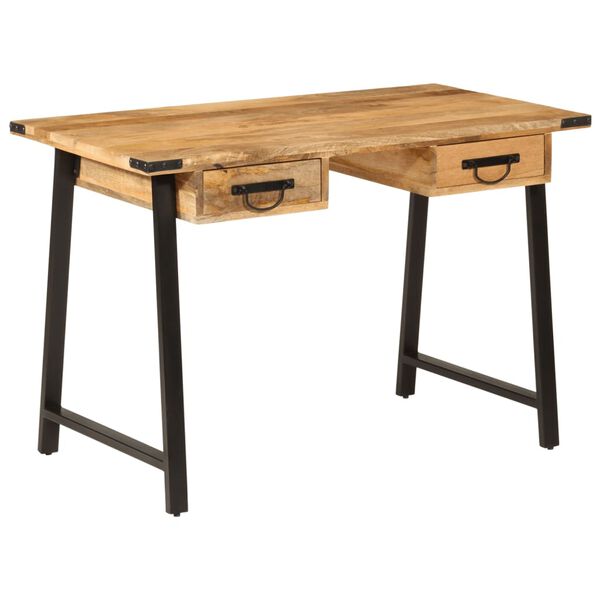 vidaXL Desk Natural Wood Solid Mango Wood and Iron Desk Rectangular