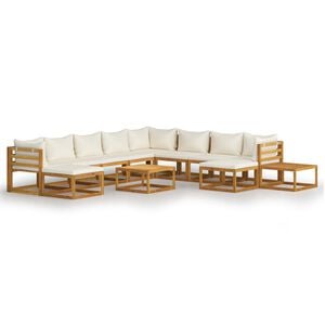 vidaXL Garden Lounge Set Cream Solid Acacia Wood, Polyester Large