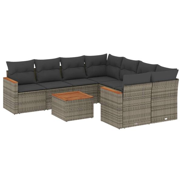 vidaXL Garden Sofa Set Gray PE rattan 9 Piece Set Modular